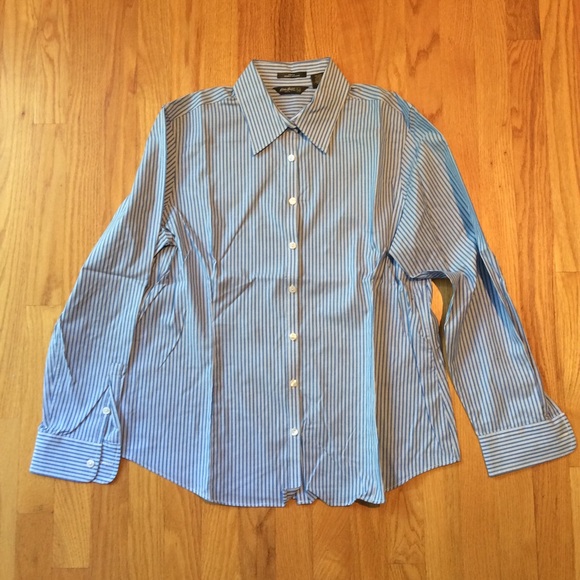 Eddie Bauer ⭐️ striped ⭐️ blue & white button up ⭐️ cotton mix ⭐️ stretch - Picture 4 of 5